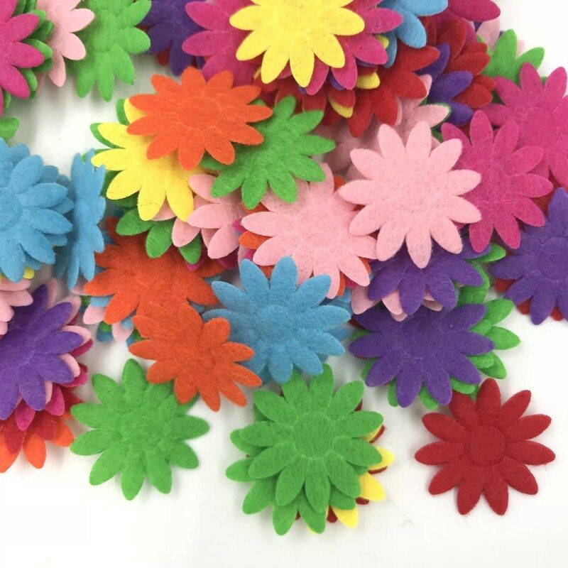 100X Mixed Colors Die Cut Felt Flower Appliques Fit Cardmaking decoration 24mm