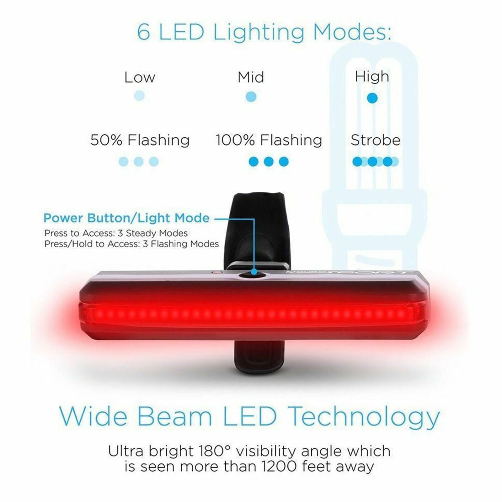 LED Bicycle Bike Cycling Front Rear Tail Light USB Rechargeable 6 Modes Lamp