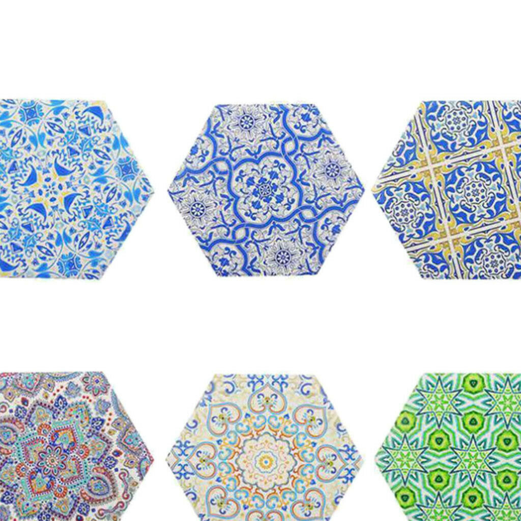 6/Set Ceramic Mandala Cork Coasters Kitchen Cup Pads Dining Room Decor
