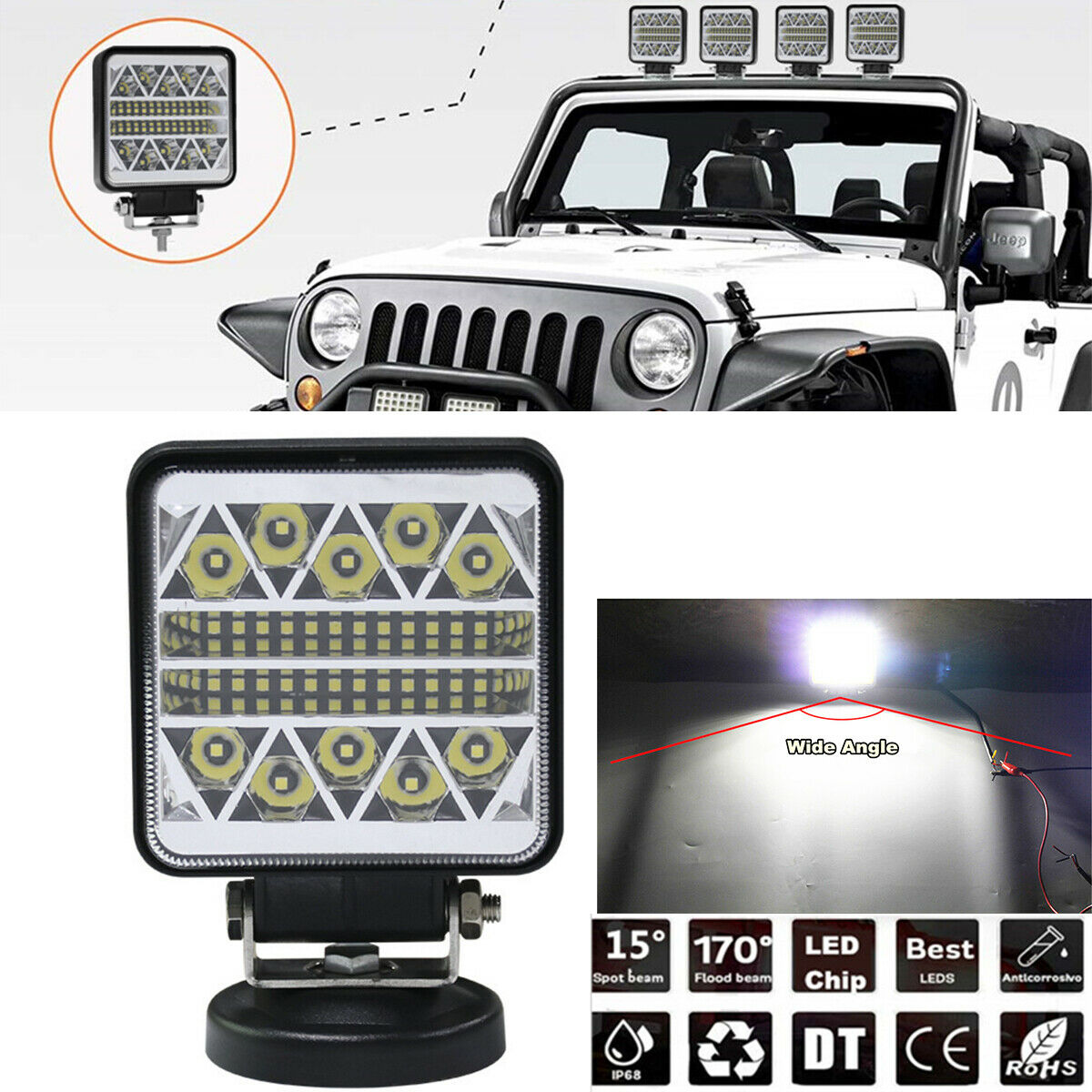 170W LED Work Light Spot & Flood Off-road Driving Fog Lamp Truck Boat  SUV