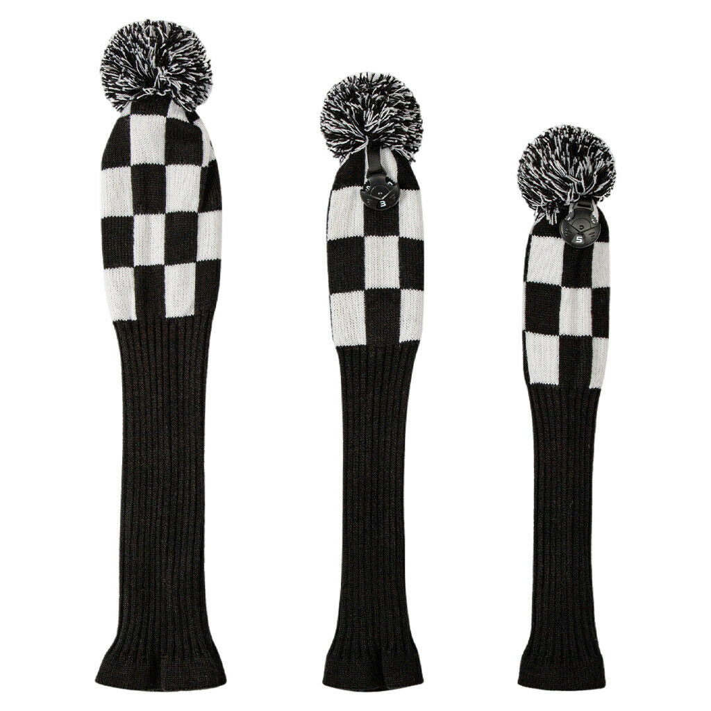 3PCS Golf Knittiing Club Head Cover Driver, Fairway Wood, Hybrid Headcover