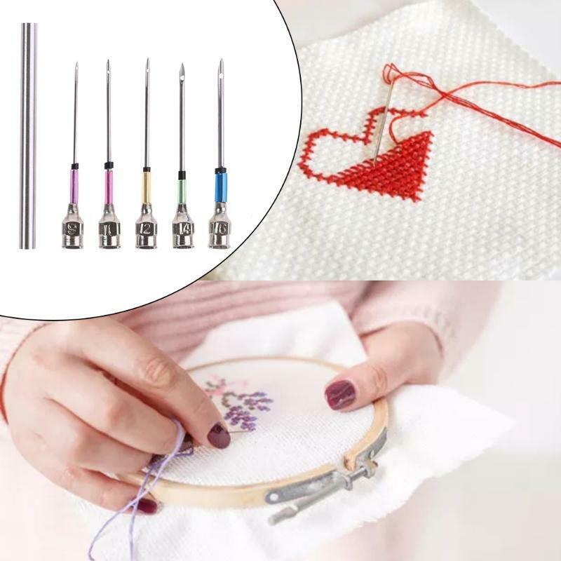 5 Pcs/Set Embroidery Stitching Punch Needles with Storage Bottle Crochet Tool