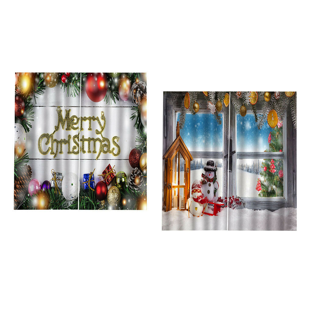 2x Cute Christmas Ball Waterproof Living Room Bedroom Window Drapes 2 Panels
