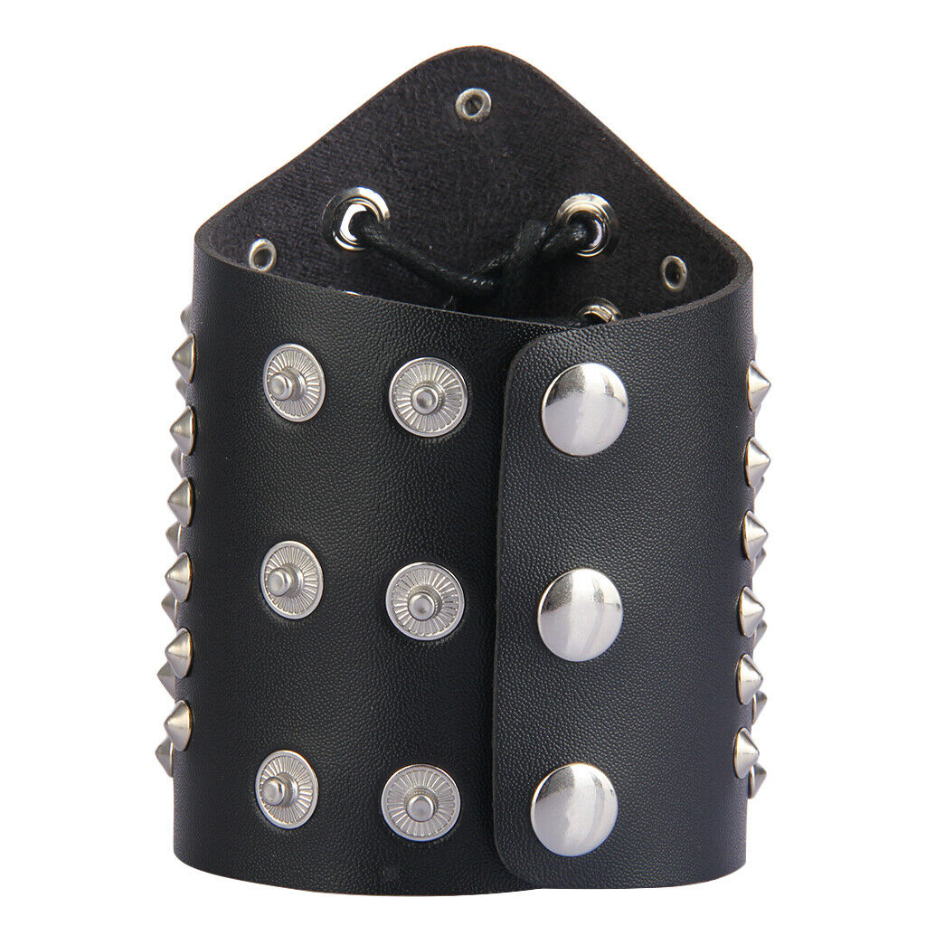 2Pcs Medieval Pu Leather Wristband Wide Bracer Gothic Arm Armor Cuff Black