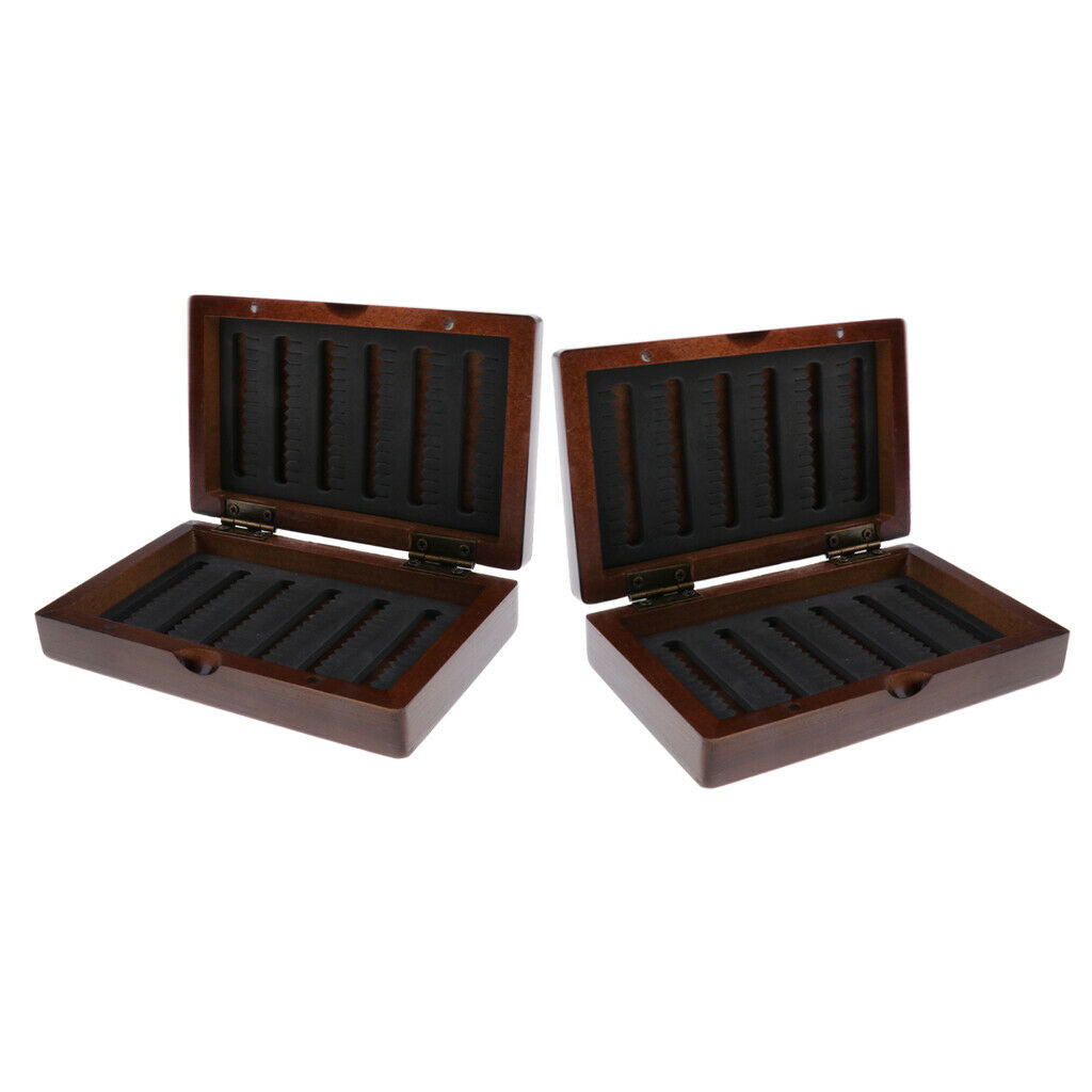 2pc Wooden Fly Box Slit Foam Fly Fishing Box Flies Fishing Lure Storage Case