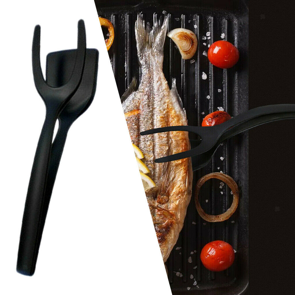 Grip and Flip Egg Tongs Food Clamp Pancake Omelette Fried Egg Tuner Black