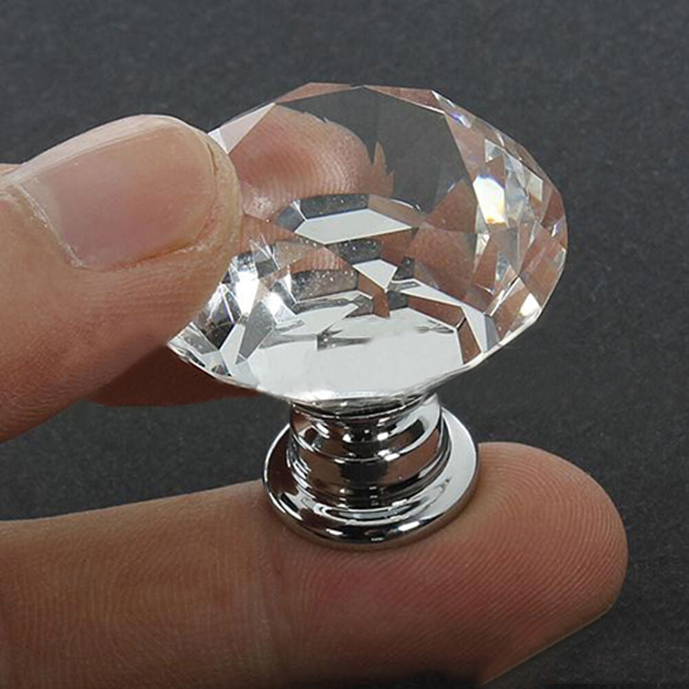 10Pcs Crystal Glass Cabinet Knob Diamond Shape 30mm Drawer Cupboard Hand JvJ BU
