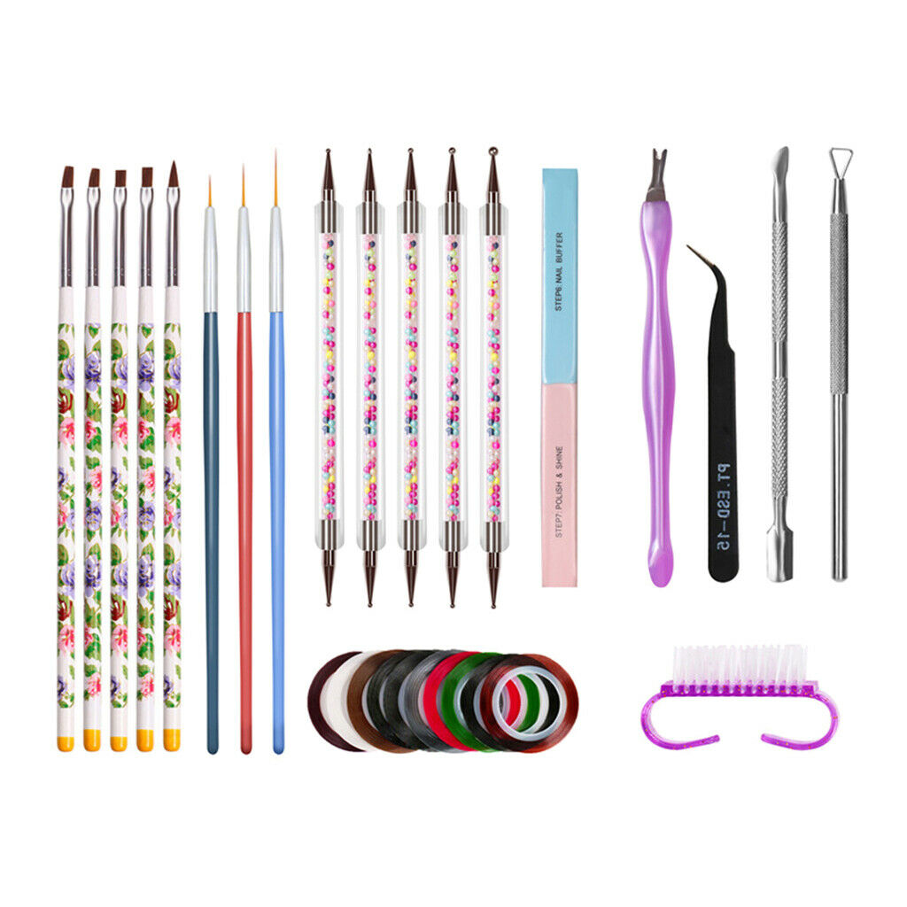 Set of 14 Manicure Nail Crystals Decors Brushes Dotting Tools Nail File Kit