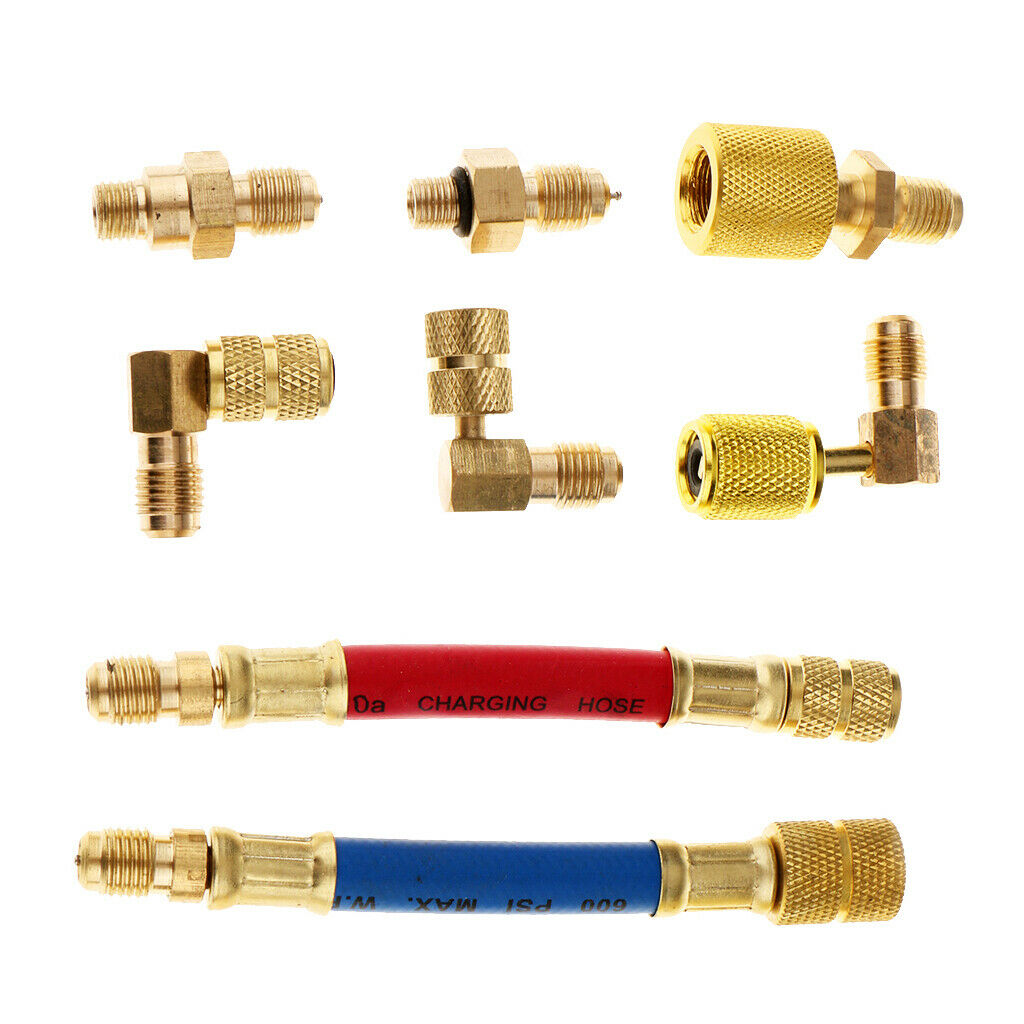 8pcs/set A/C Air Conditioning Refrigeration R134A R12 Flex Hose Adapter