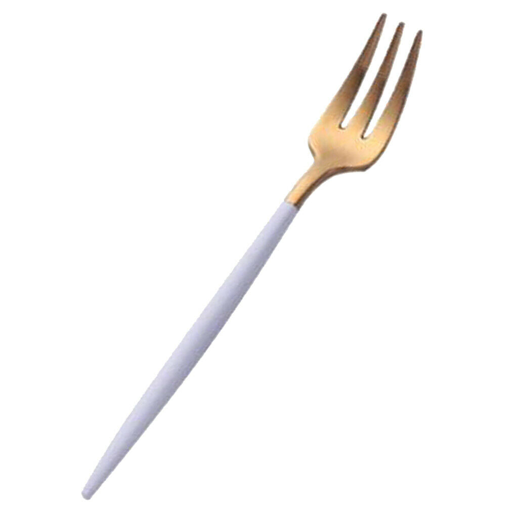 Stainless Dinner Fork Cake Flatware Cutlery Dessert Fork White + Golden