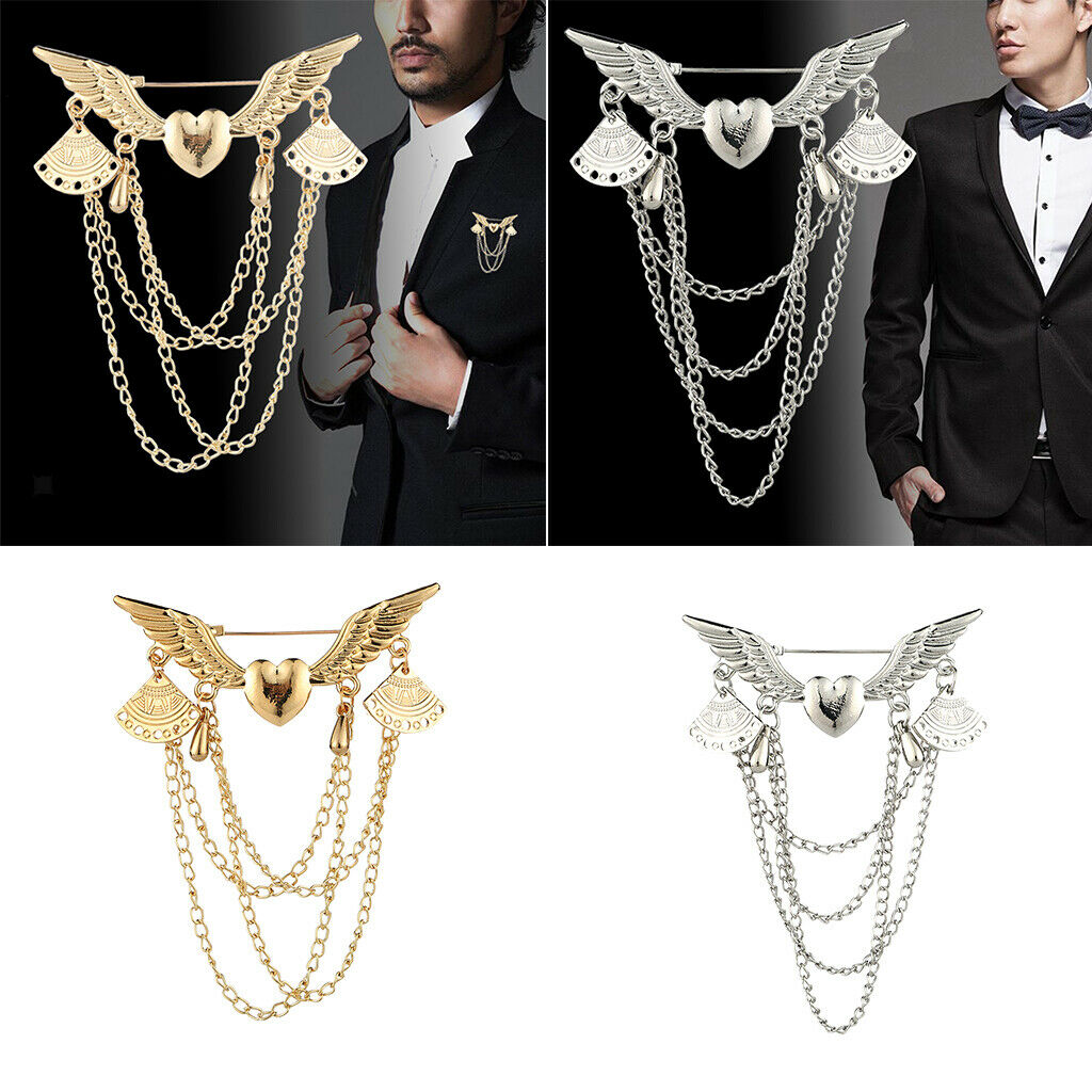 2x Brooch Badge Pins Angel Wings Rhinestone for Men Suit Collar Party Dress
