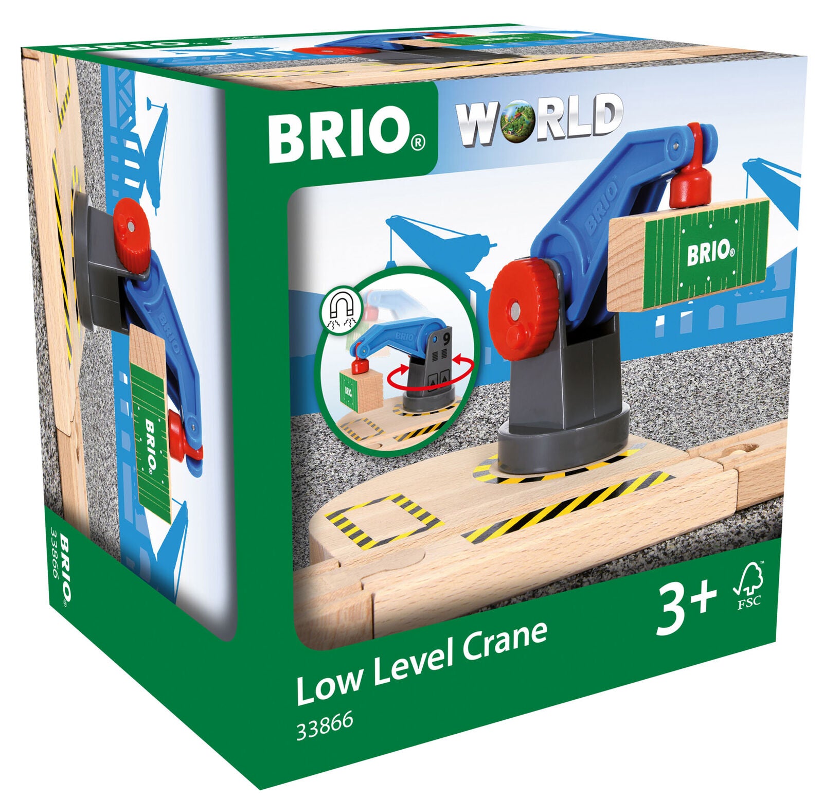33866 BRIO Low Level Crane Wood & Plastic Train Railway Accessory with Magnet 3+