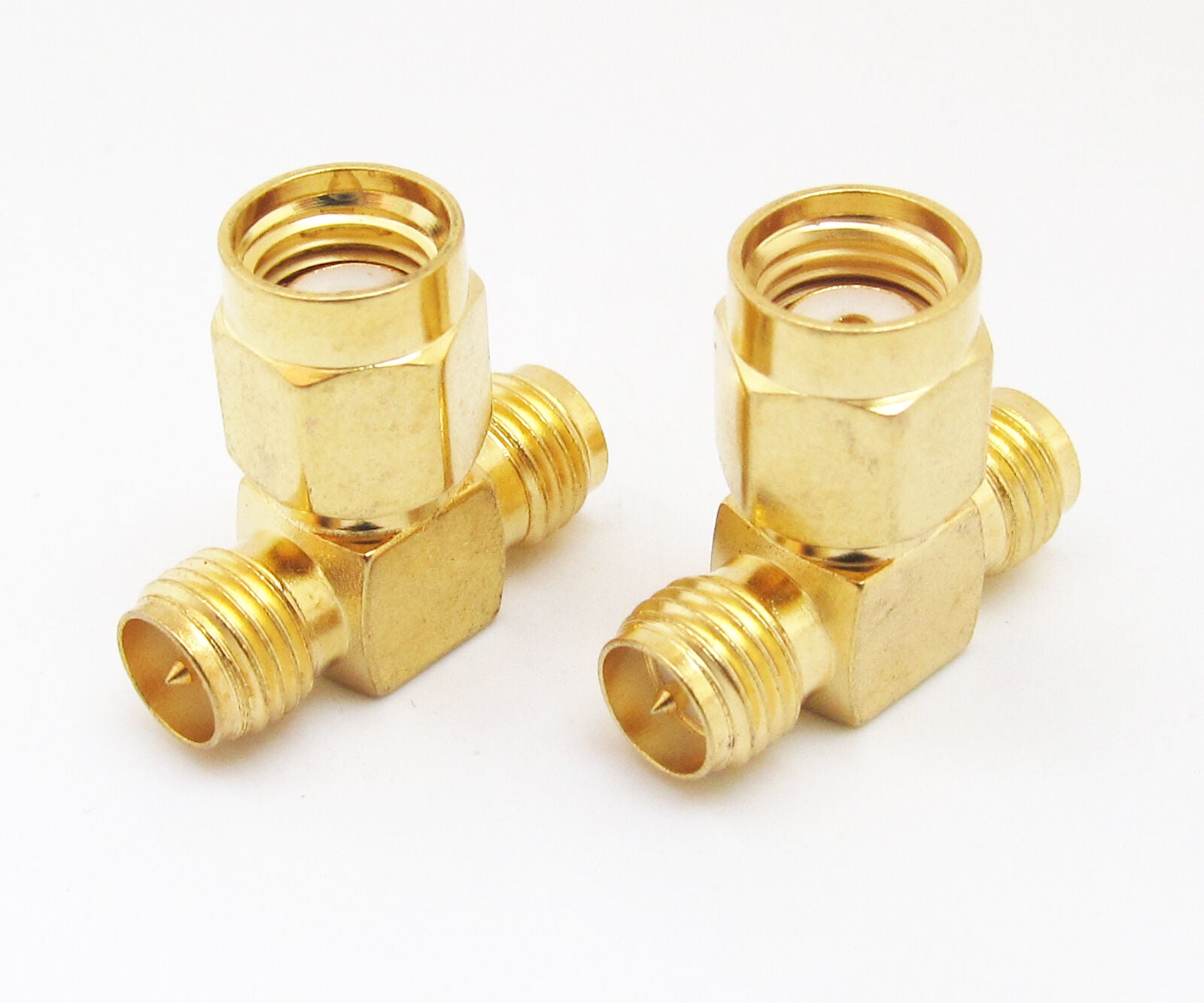 1pc SMA RF Adapter RP-Male to Dual RP-Female (Male pin) Coaxial Connector T Type