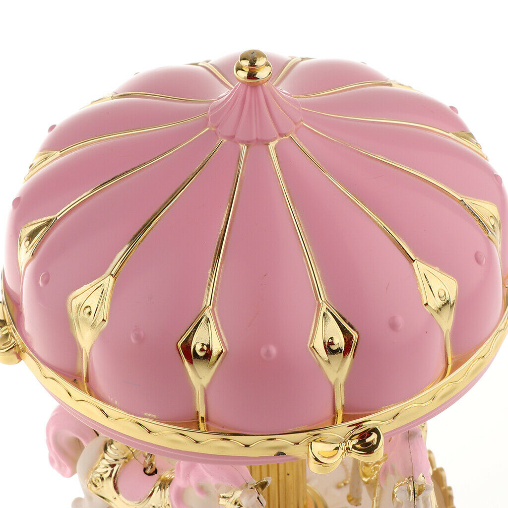 Carousel Music Box Spinning Horses Romantic Wedding Birthday Xmas Gift Pink