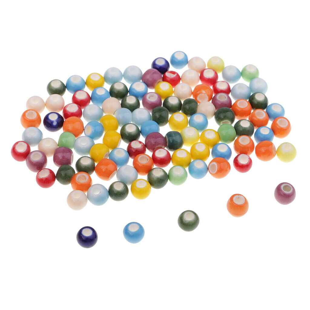 100 Pcs Handmade Ceramic Beads, Mixed Colors Round Porcelain Beads for Jewelry