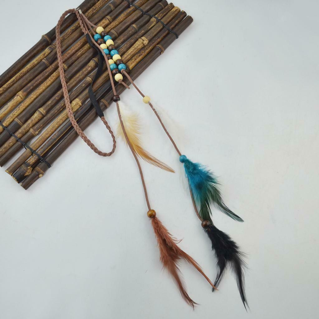 Boho Velvet Feathers Beads Hairband Gypsy Head Rope Hair Festival Jewelry