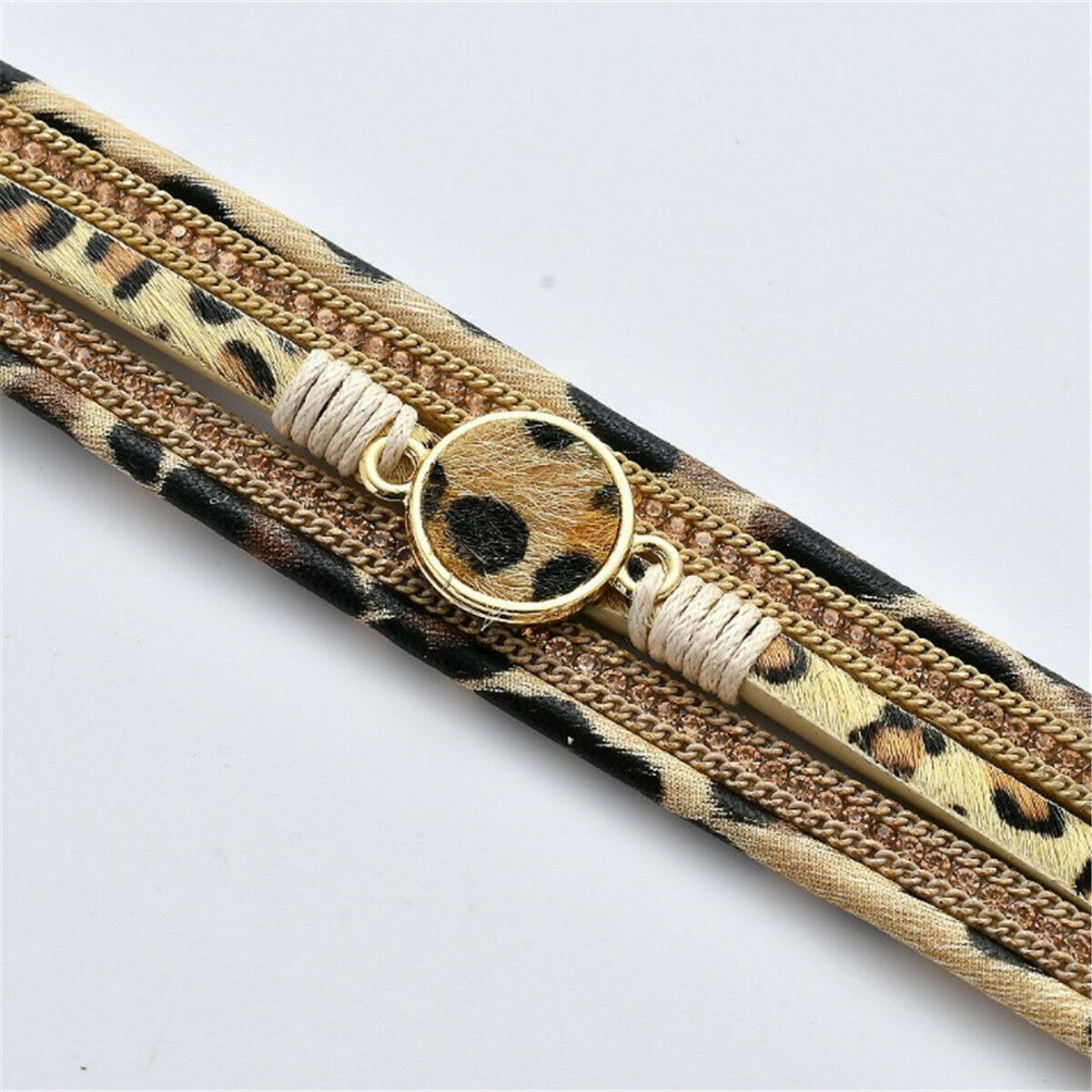 Unisex Animal Leopard Print Bracelet Wrap Multilay Magnetic Clasp Bangle Jewelry