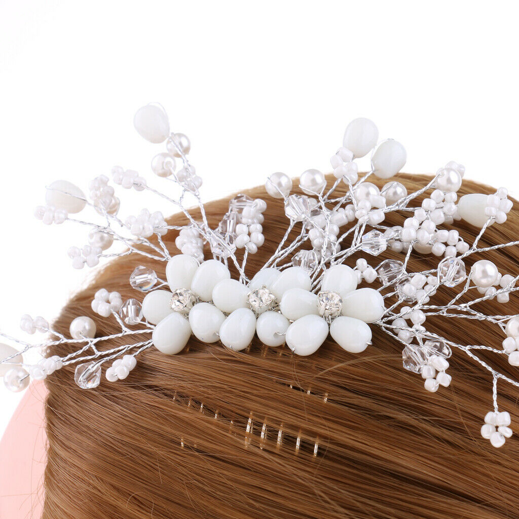 Bridal Wedding Party Flower Pearls Crystal Hair Comb Hair Jewelry Costume