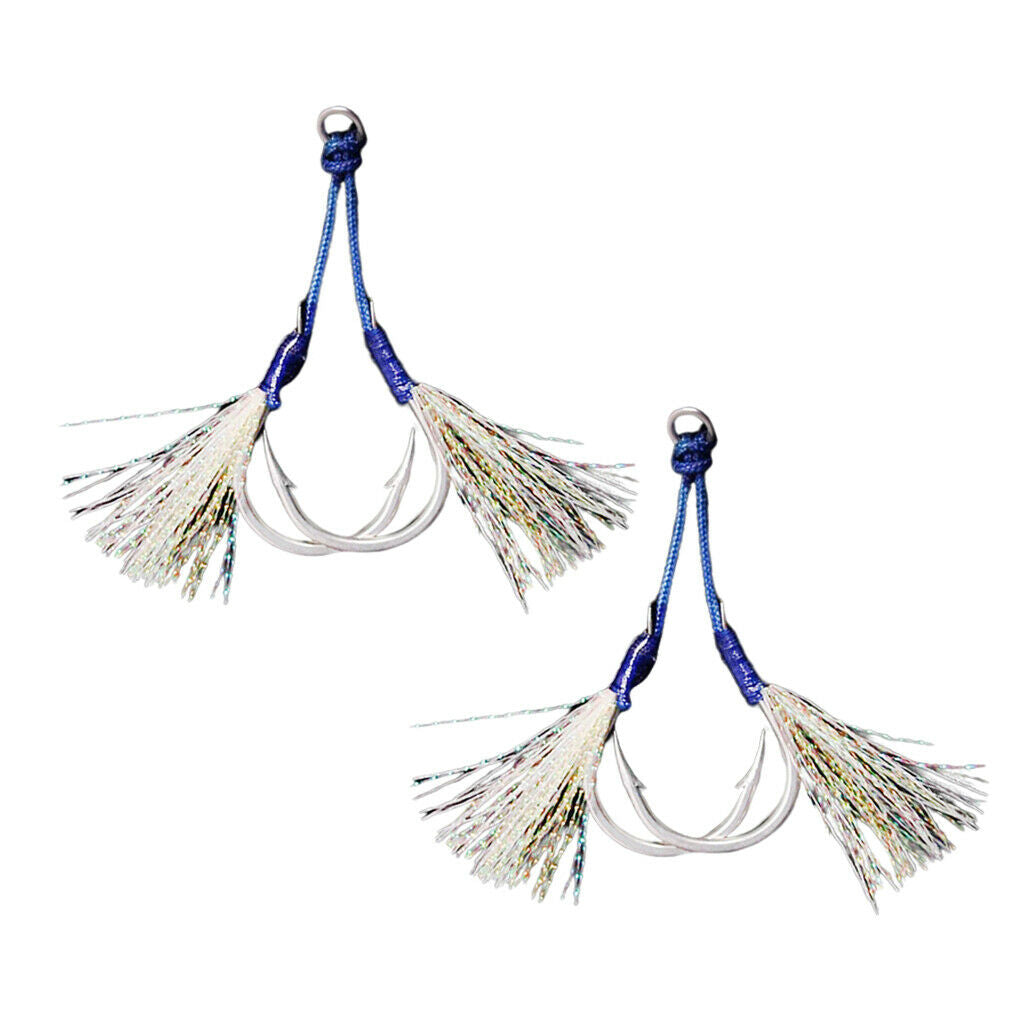 2x Strong Assist Hooks Jigs with Double Hooks Glow Skin Solid  Anti-bite