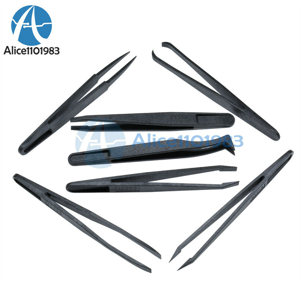 2PCS 7pcs Anti-static Tweezer Tool Straight Bend Plastic Heat Resistant