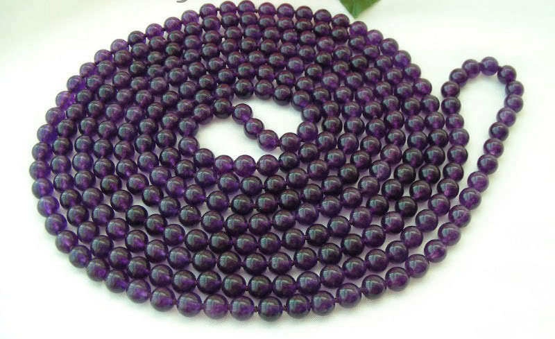 classic 100" 8mm round purple Amethyst beads necklace