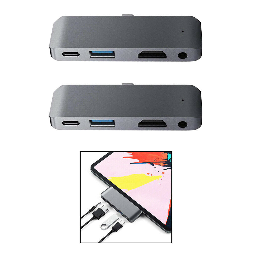 Pack Of 2 Type-C Station HDMI Multi Port Charger Hub For  Pro Gray