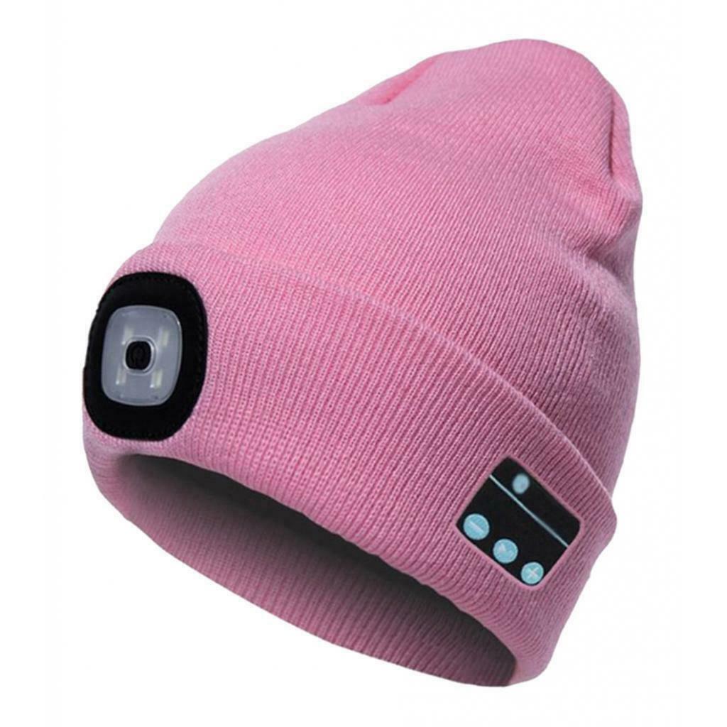 2 Pack Pink+Gray Unisex Stylish Bluetooth Beanie Hat Warm Hands-Free Talking