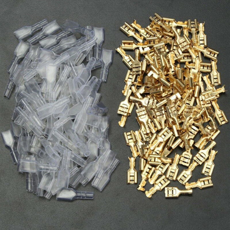 100Pairs 6.3mm brass crimp terminal female spade connectors insulate slee C J Kt