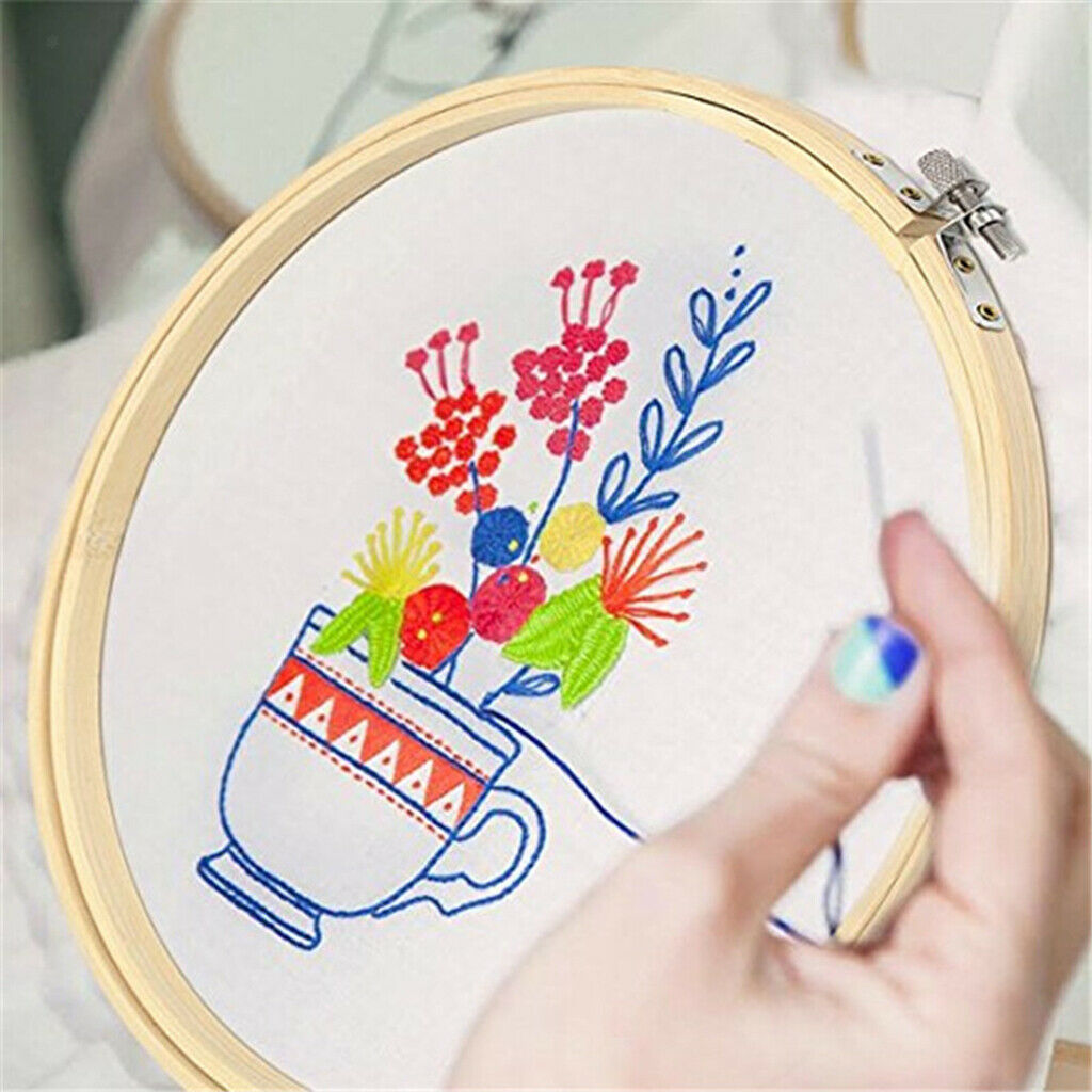 5 Sizes Bamboo Embroidery Hoop Frame Ring (Screw Adjust) Embroidery Sewing Tool