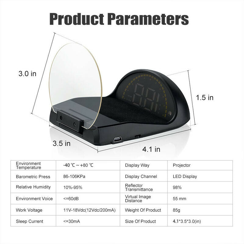 Car OBD2 EUOBD LED HUD Head Up Display Speedometer Alarm Projector RPM Mileage