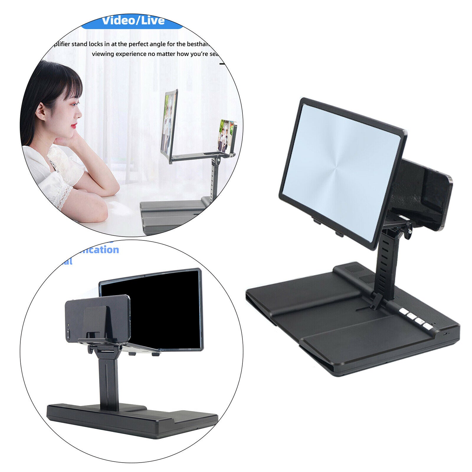 12'' Phone Screen Enlarger Screen Magnifier w/ Bluetooth Speaker for Desktop