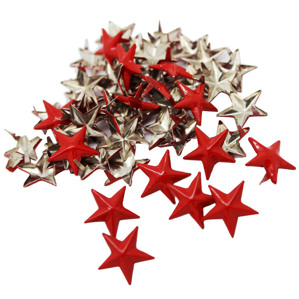 Metal Red Star Studs Rivets Punk Spikes Spots for Leathercraft DIY Pack of 50 -