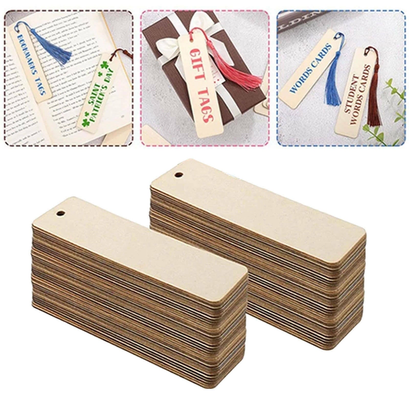 20x Unfinished Wooden Blank Bookmarks Crafts Thin Label with Tassels for