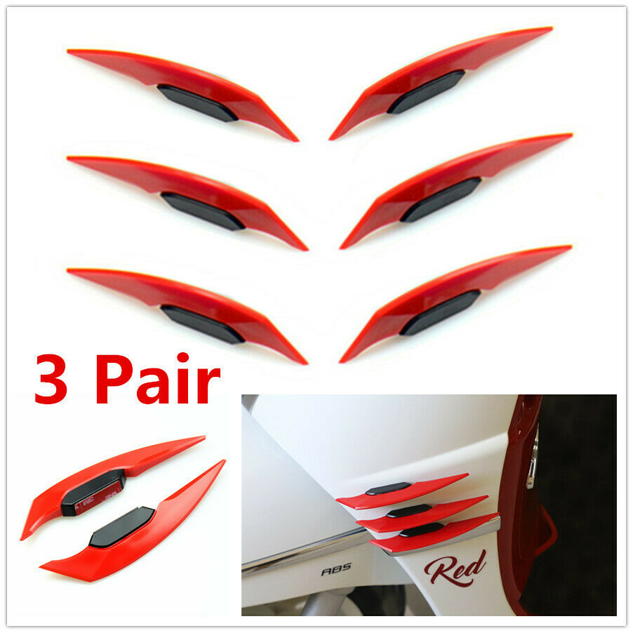 3 Pair Motorcycle Side RED Winglets Wind Fin Spoiler Trim Cover Air Deflector