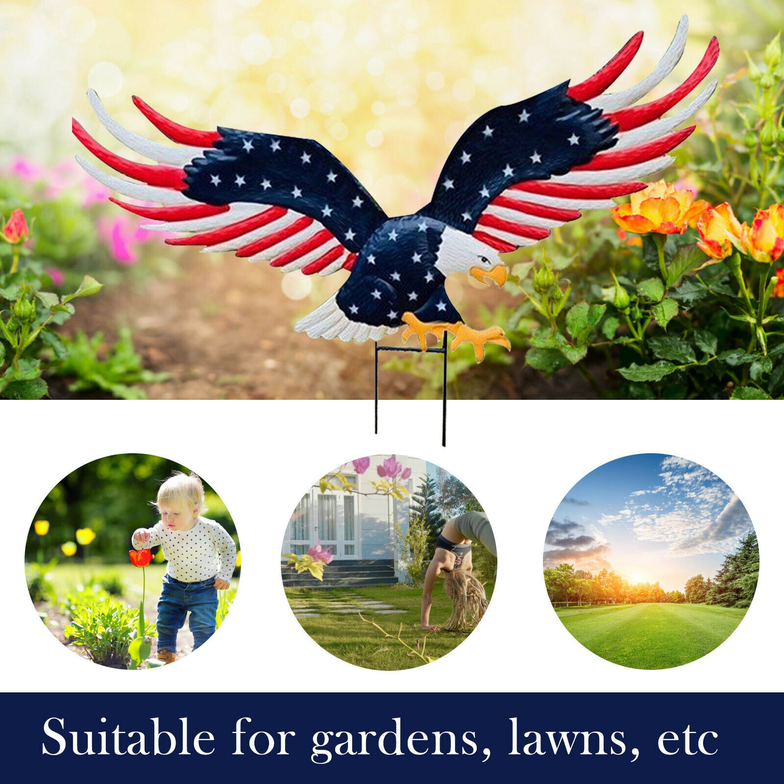 American Eagle Garden Decoration Ground Plug in Lawn Outdoor Yard Decor Crafts