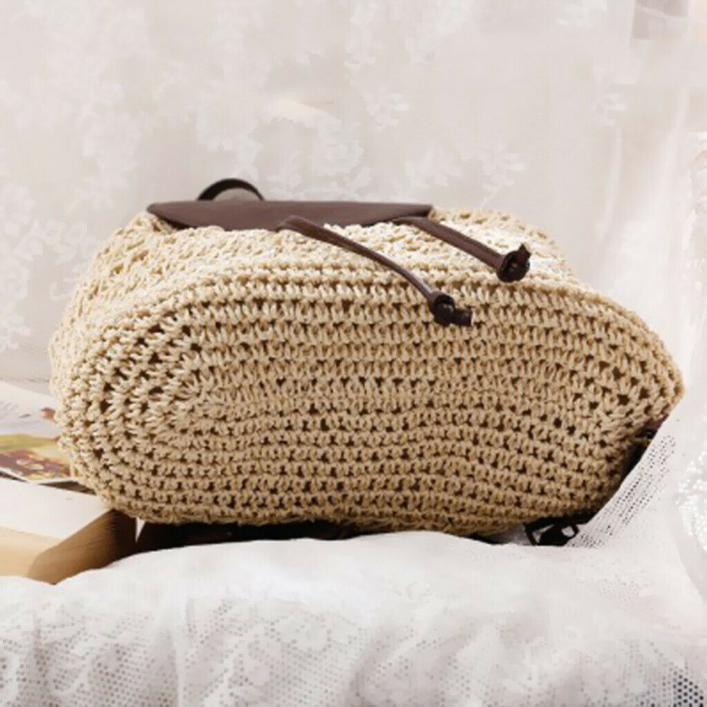 Women Fashion Sweet Straw Bag Beach Beige Shoulder Bag Backpack Beige