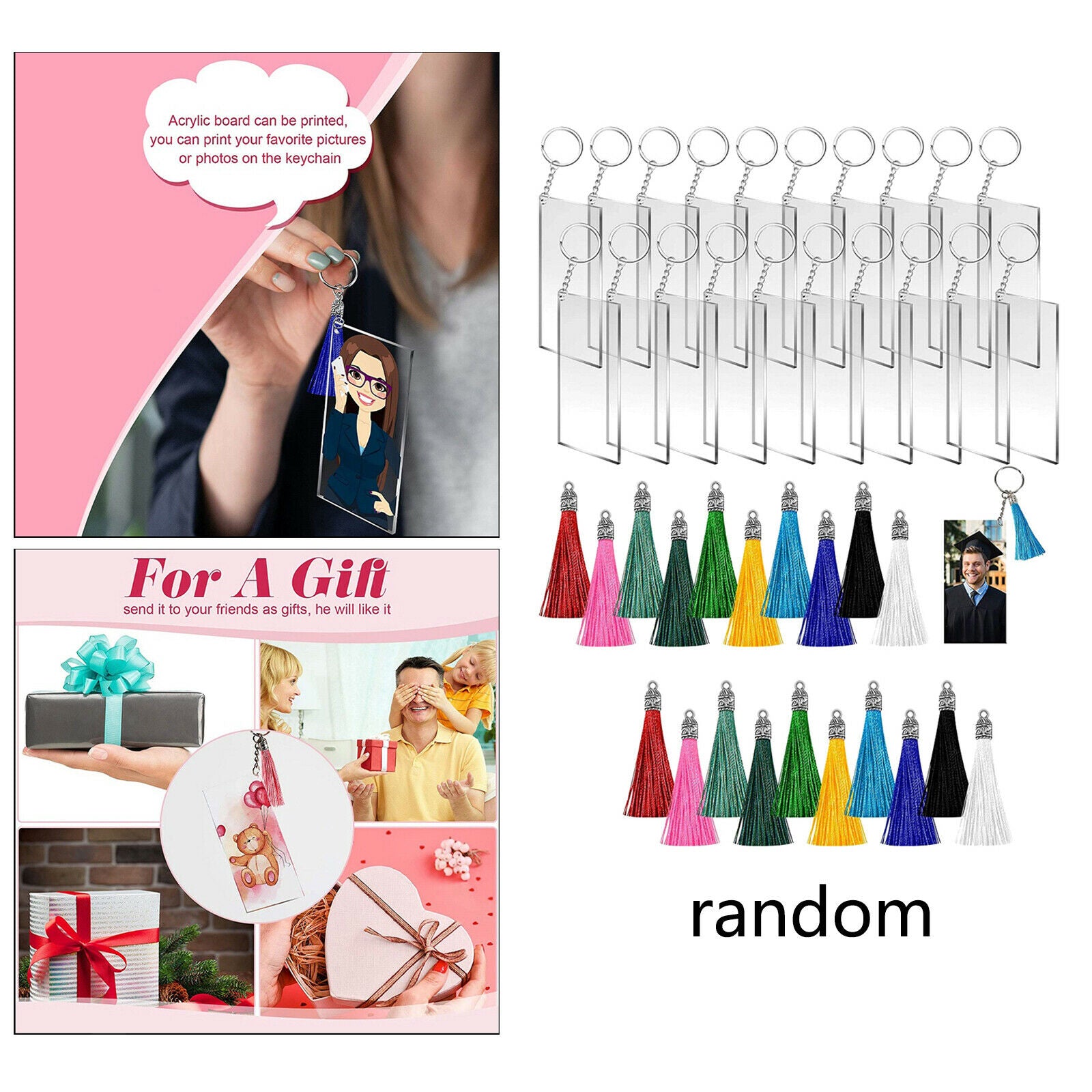 Tassels Charms Blanks and Key Chain Rings for Vinyl DIY Keychain Craft