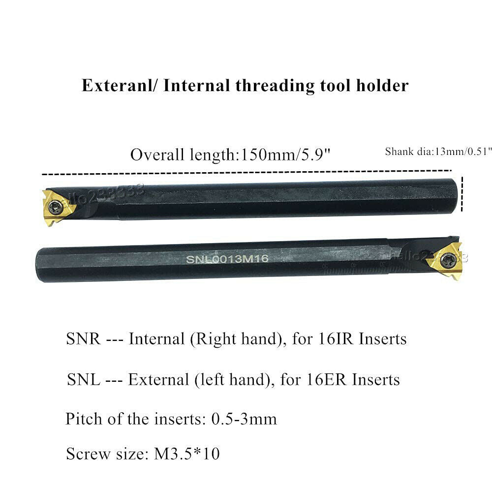 5/8" SNR0013M16+SNL0013M16 Threading Turning Tool Holder + 16IR 16ER AG60 BP010