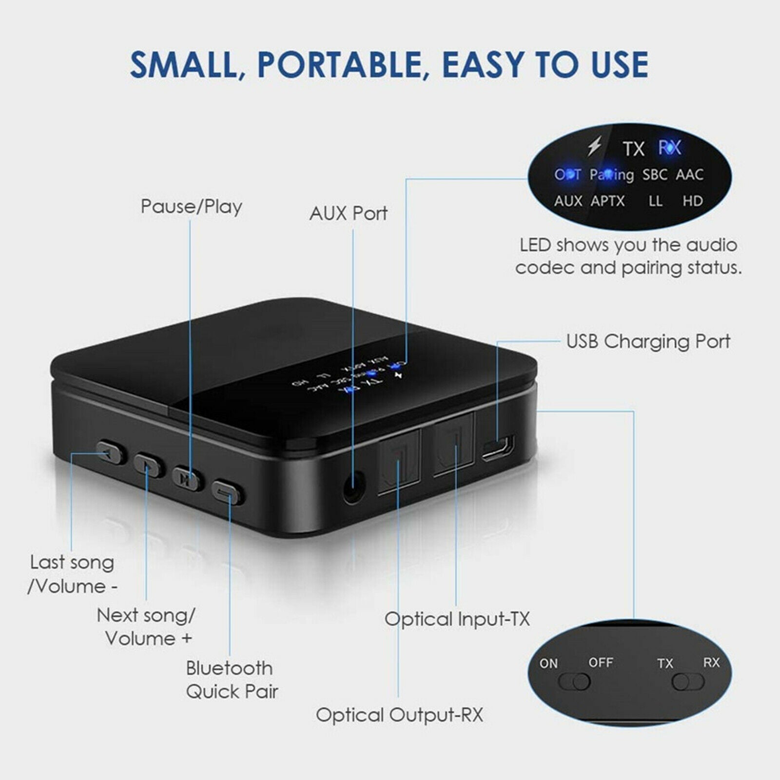 Wireless Bluetooth 5.0 Audio Transmitter & Receiver Adapter Easily Pairing