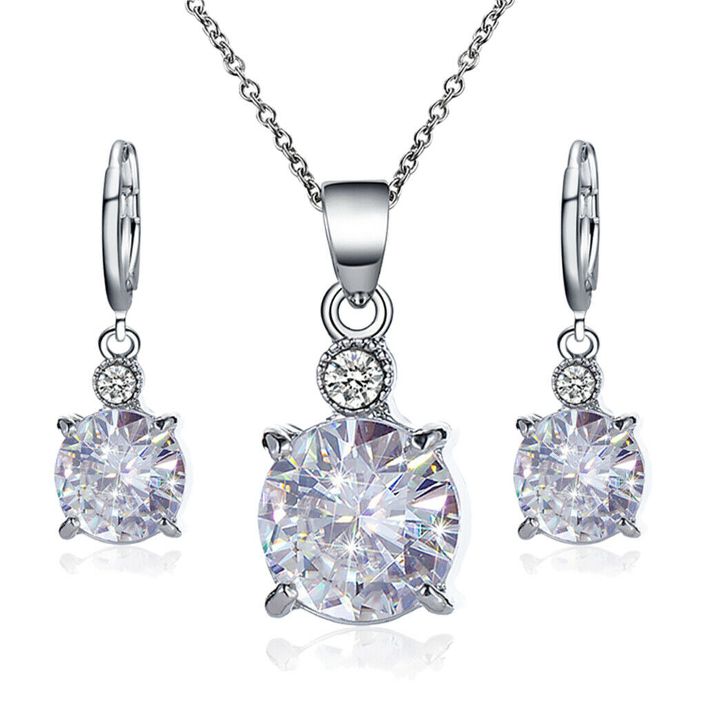 Fashionable jewelry set Cubic zirconium crystal round necklace earring set