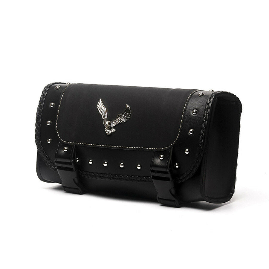 Motorcycle PU Leather Side Bag Saddle Bags Black For Sportster Kawasaki