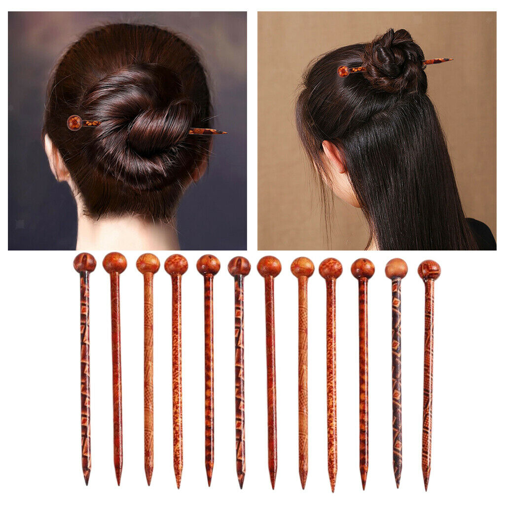 12x 13cm Craft Retro Wood Hair Pin Chopsticks Handmade Hair Stick Clip