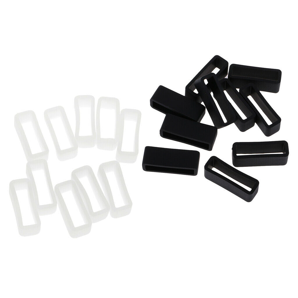 20 Pieces Black White Silicone Rubber Watch Strap Keeper Retainer Loop Ring
