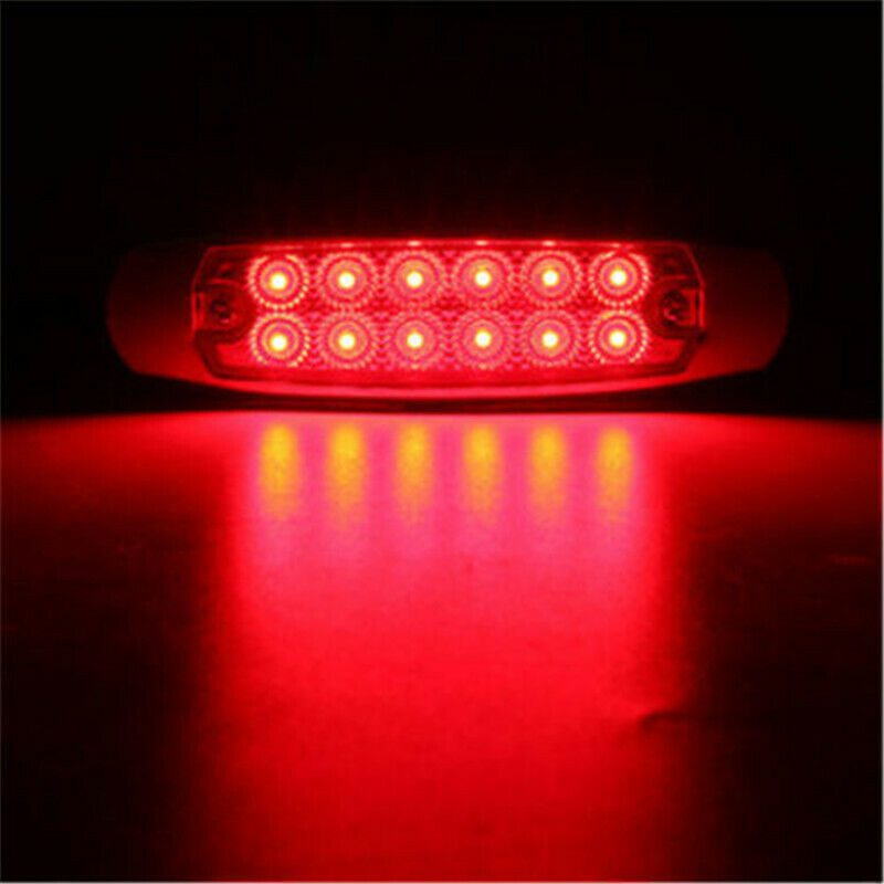 2X Red 12 LED Sealed Side Marker Clearance Light Fish Shape Truck Trailer 12V