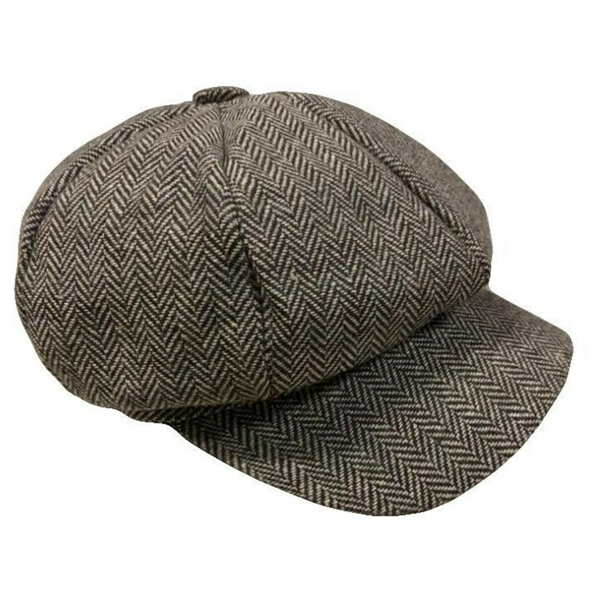 Retro Men Flat Cap Tweed Grey 8 Panel Newsboy Baker Boy Hat Gatsby Peaky Blinder