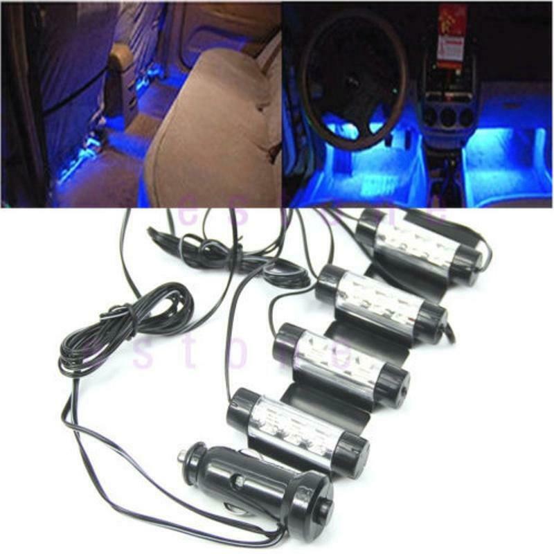 4x 12V 3LED Car Charge 4 in1 Atmosphere Light Lamp Blue Glow Car Interior Decor