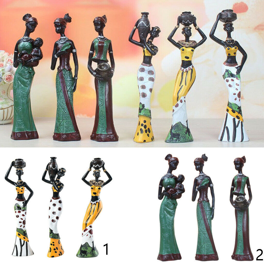 Exquisite African Women Girls Statues Great Gifts f/ Office Desktop Yellow