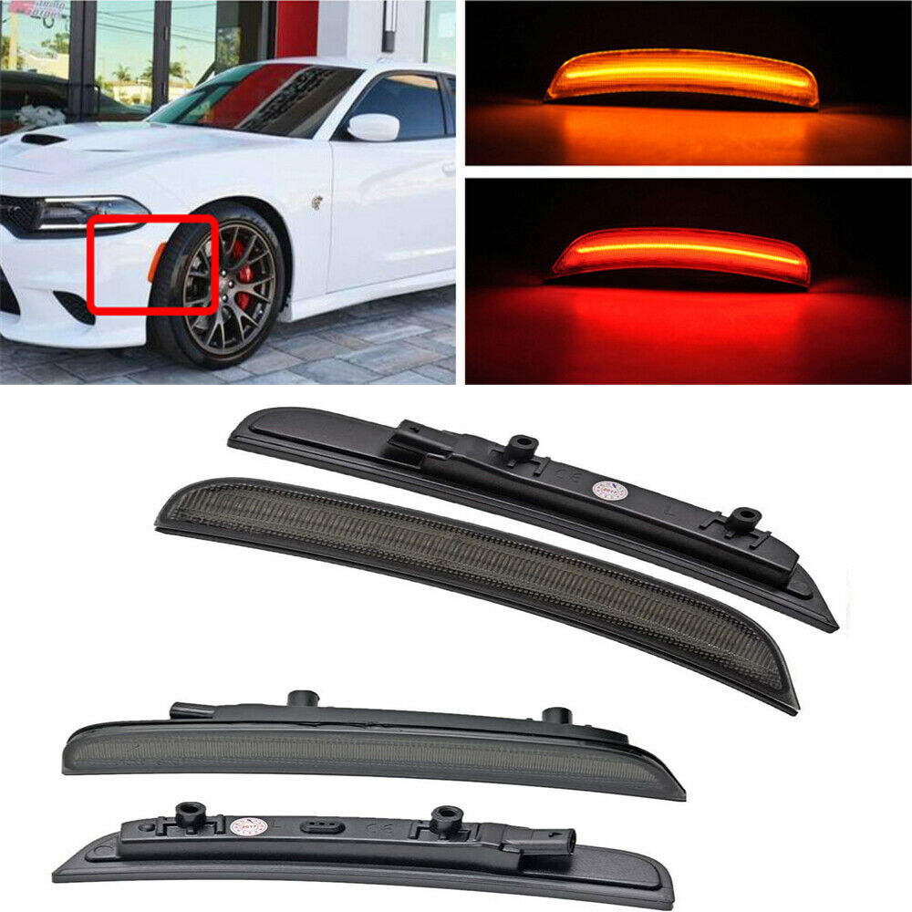 4x LED Side Marker Lamp Light Amber Red Smoke Lens For Dodge Charger 2015-2019