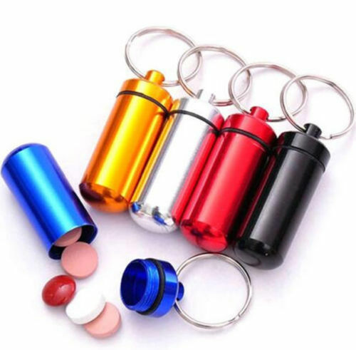 5X Reisen Aluminium Pillendose Kleine Pill Box Schlüsselanhänger Medizin Case