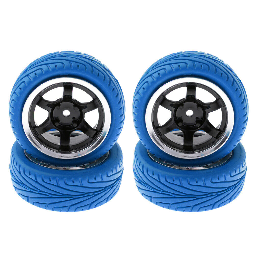 4pcs RC Vehicle Wheels Tires Rims Set 12mm Hex for 1/10 On Road Car HSP Blue